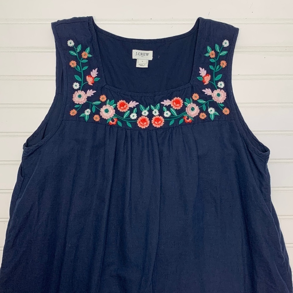 J. Crew factory navy dress with embroidered flowers S